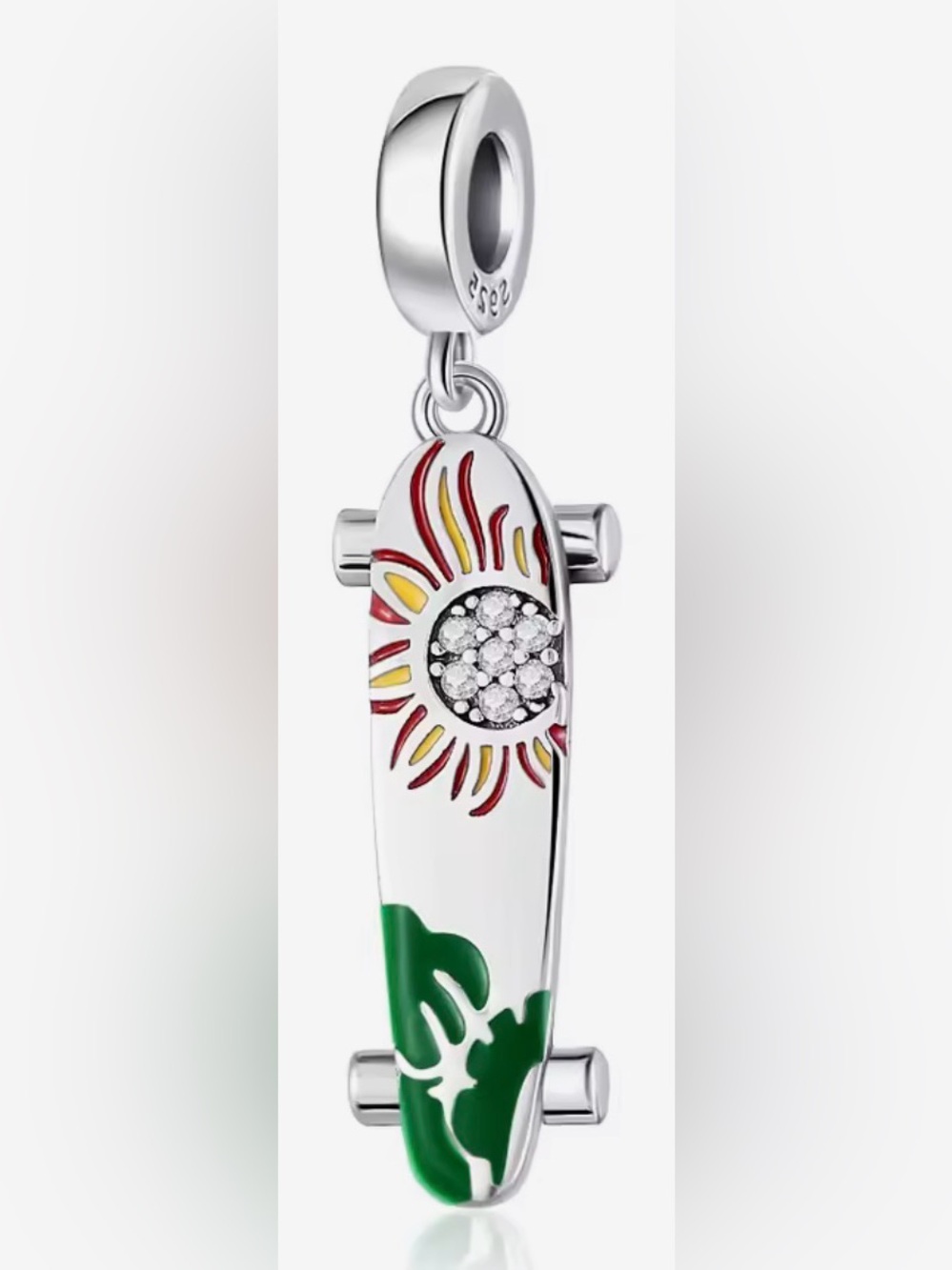 Silver Sunburst Dangle Skateboard Charm